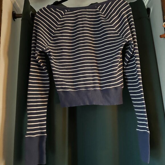 Aerie Striped cropped top blue and white ribbed SZ L - Picture 8 of 9